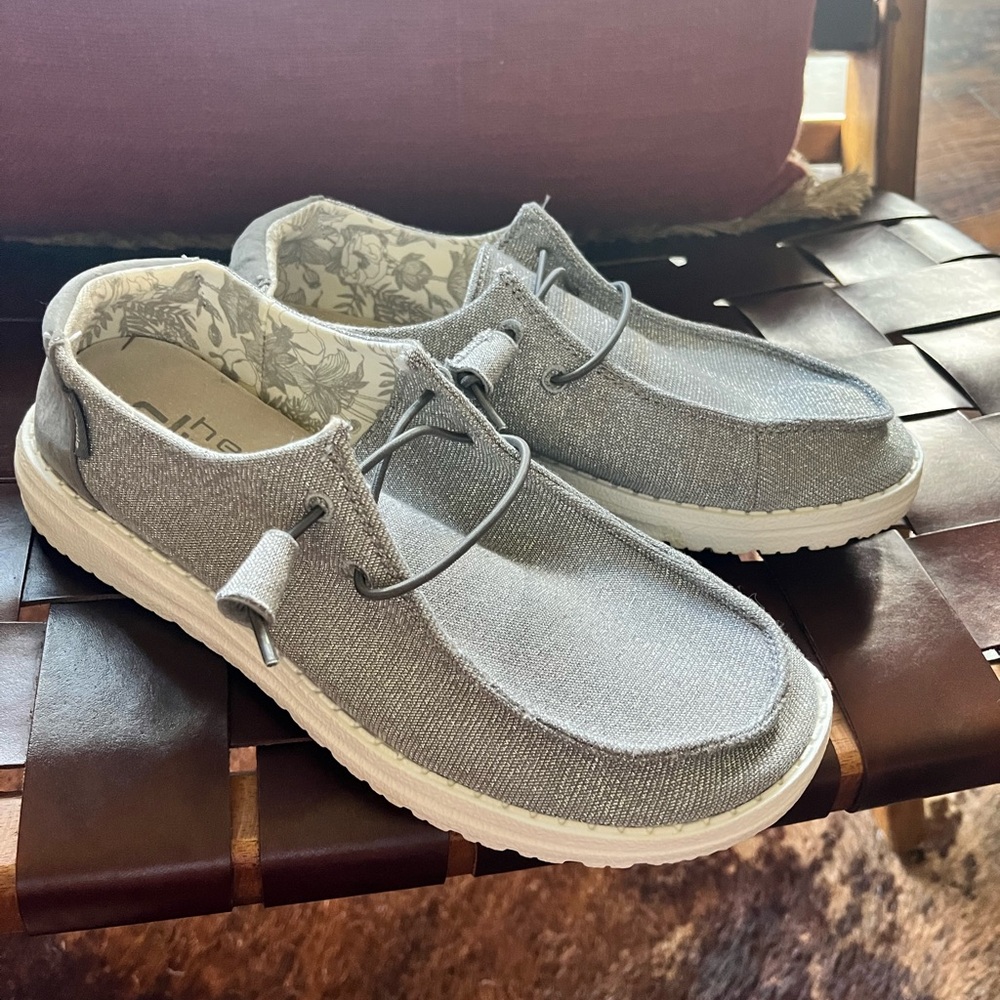 Hey Dude womens silver slip ons shoes